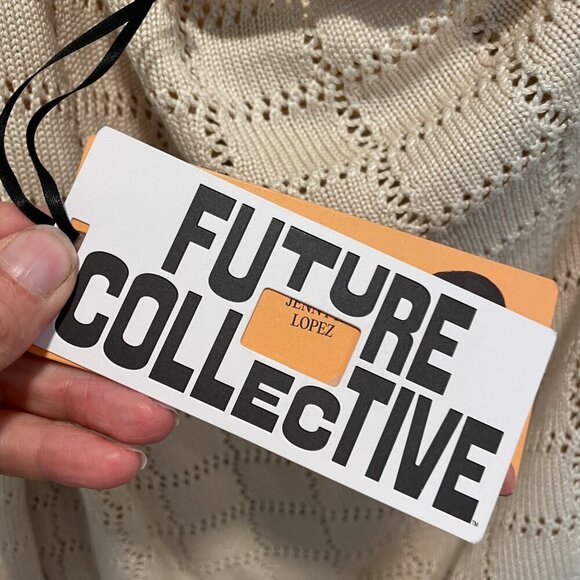 Future Collective Cream Pointelle Knit One Sleeve Sweater M NWT - Picture 4 of 7